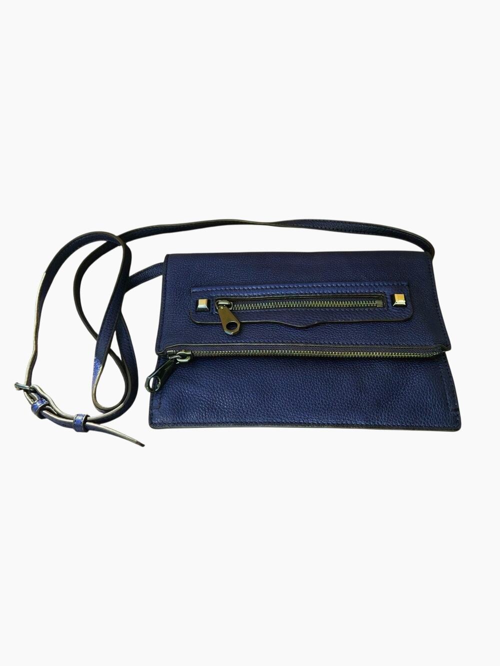 Rebecca Minkoff Navy Blue Pebbled Leather Regan Flap Crossbody Clutch Bag